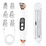 JICICUXI Mitesserentferner Porenreiniger Porensauger Gesicht Elektrisch mit 3 Saugstufen 6 Köpfen, LCD Display, Vakuumsauger zur Gesichtsreinigung, Schonend, USB Wiederaufladbar-Eisweiß