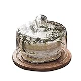 IUokLU Käseplatten-Abdeckungen Kuchentablett mit Glasdeckel geriffelter Dessert-Sushi-Teller aus Holz Glas-Salat-Donut-Kuppel,21 * 21 * 10CM