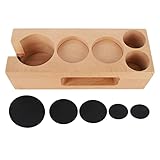 Holz Kaffee Tamper Halter, Beech Holz Stand und Matte für Barista Zubehör - Stabile Werkzeug Ablage, Rutschfeste Basis, Perfekt Für Café und Zuhause (58 mm, 5 Löcher)