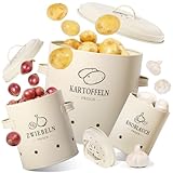 GREELUE Premium Kartoffel Aufbewahrungsbox [3er Set], Kartoffeln, Zwiebeln und Knoblauch Aufbewahrung, Hält Gemüse Länger Frisch (SET01-Beige)
