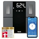 Beurer BF 500 Diagnosewaage mit Bluetooth und App, digitale Körperfettwaage mit 180 kg Tragkraft, Analysewaage zur Messung von Körperfett, Muskelanteil, Kalorienbedarf etc., XL-Display