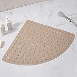Badematte, Badezimmerteppich, rutschfeste Badematte, Gummi-Badewannenmatte mit Abflussloch, Saugnäpfen, bequem for die Füße(Light Brown,54x54cm/21.3x21.3in)
