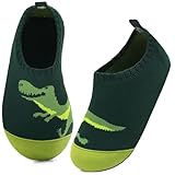 Kyopp Kinder Hausschuhe Junge Mädchen Pantoffeln Aquaschuhe Atmungsaktive Rutschfest Barfussschuhe Slipper Kindergarten Unisex (Stricken-Dinosaurier 26/27 EU)
