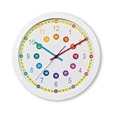 Hama Kinderwanduhr analog, 30 cm, zum Lernen (Wanduhr für Kinder, lautlose Lernuhr Kinder, Kinderuhr als Deko mit Regenbogen Farben für die Schule und Zimmer fürs Kind) weiß, Bunt