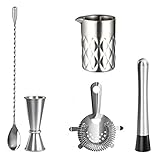 ZHCHAO Barkeeper-Set aus Edelstahl mit Mischglas, Jigger-Bar, Löffel, Muddler, Cocktail-Shaker-Set