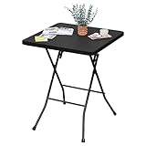 eSituro Klapptisch Gartentisch, Beistelltisch Outdoor, klappbarer Balkontisch Campingtisch Bistrotisch, Quadratische Tischplatte in Rattanoptik, Schwarz, 61x73x61 cm SCPT0039