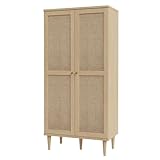 FORTE Calasetta Schrank 80 cm Boho Stil Wiener Geflecht Kleiderschrank mit Einlegeböden Drehtürenschrank Holz Dekor: Elegancia Eiche/Technorattan, 80 cm breit x 167 cm hoch x 41 cm tief