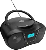 Tragbarer CD-Player Boombox mit FM-Radio, Bluetooth-Lautsprecher, AC/Batteriebetrieben, unterstützt CD/CD-R/RW/USB/BT/AUX, LCD-Display, Kopfhöreranschluss, Geschenke für Eltern (Schwarz)