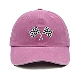 Wodeal Kinder-Rennwagen-Flaggenhut für Jungen im Alter von 6–12 Jahren, verstellbar, bestickt, gewaschenes Rennauto, Baseballkappe für Jugendliche, Teenager, Mädchen, Pink, Einheitsgröße