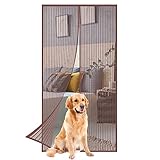 Verbesserte magnetische Fliegengittertür, robuster Netz-Türschutz, Magnetverschluss für einzelne Haustür, Insektenschutztür, 155 x 215 cm, Braun