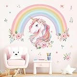 wondever Wandtattoo Regenbogen Groß Wandaufkleber Einhorn Blumen Wandsticker Wanddeko für Mädchen Kinderzimmer Schlafzimmer Wohnzimmer