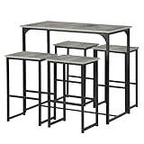 ZZINOKE Bartisch mit Barhocker Set, Bartisch Küche mit 4 Hocker, Industriestil, geeignet für Küche, Esszimmer, Wohnzimmer, Kneipe, Bartisch 100×50×90 cm,4 Barhocker 30×40×65 cm(Grau)