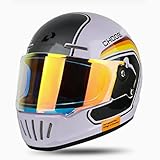 Vintage Integralhelm Motorradhelm Crashsicherer Motorradhelm Mit Visier Ece-Zertifizierter Sturzhelm Rollerhelm Unisex Mopedhelm I,XL:59-60CM