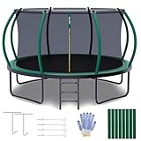 SAIBERTAN Trampolin Outdoor Ø 244/305/366cm | EN-71-Zertifizierung | Rundes Gartentrampolin für Kinder mit Sicherheitsnetz, Leiter & Fäustling, Kürbis-Design Bodentrampolin Outdoor