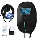 FULLWATT EV Ladegerät Typ 2 11 kW, Wallbox Ladestation mit APP und RFID, 3-Phasig 7M 6-16A, mit LCD und Ladegerätehalter, IP54, für Alle EVs und PHEVs, Schwarz