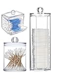 MIGUIWOR 3 Kosmetikorganiser,Wattepadspender,Wattestäbchen Behälter,Wattepads Aufbewahrung,Ohrenstäbchen Aufbewahrung,Ohrstäbchen Behälter für das Badezimmer (transparent,D2)