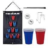 Waboba Sink or Drink Game – Aufhängbares Beer Pong Set Party Trinkspiel für Erwachsene, einstellbares Zielset, Becher & Bälle inklusive, aufrollbar für Reise & Sport - Schwarz