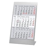 Truento 3-Monats-Tischkalender zum Aufstellen für 2 Jahre (2025 & 2026) inkl. Block und Magnet - Edelstahl gebürstet/silber - Bürokalender - Aufstellkalender - Stehkalender