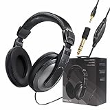 Hama Kopfhörer „ShellTV“, kabelgebunden, Over Ear (Kopfhörer mit Kabel, Kopfhörer Over Ear, mit langem Kabel, 6m Kabel, 3,5mm Klinke, 6,35mm Adapter, Musik Kopfhörer, TV Kopfhörer, vergoldet) schwarz