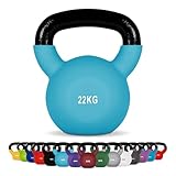 Kettlebell Neopren 2 – 30 kg inkl. Übungsposter Kugelhantel (22 kg - Türkis)