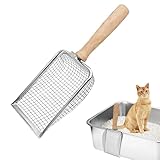 Katzenschaufel Edelstahl für Katzenklo, Katzenklo Schaufel Fein, Metall Katzenstreuschaufel, Schaufel für Katzentoilette Lochabstand 5mm, Katzenschaufel mit Holzgriff, Litter Box Scoop