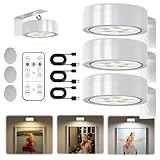 Bildbeleuchtung Kabellos mit Fernbedienung, 3 Stück Magnetisches LED Bilderleuchte Dimmbar & Wiederaufladbar, Bild Licht 3 Lichtfarben, Bilderrahmen Licht, Bilderlampe für Wand, Regal, Bilder