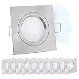 linovum fourSTEP LED Einbauleuchte 10er Set dimmbar ohne Dimmer - Decken Spot Edelstahl Optik eckig starr neutralweiß 5W 230V
