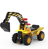 OHMG Sitzbagger, Rutscherfahrzeug mit Schaufel, Aufsitzbagger, Kinderbagger zum draufsitzen mit Hupe, Stauraum unter Sitz, Rutschauto für Kinder ab 18 Monaten,Gelb (89 * 32 * 45cm)