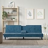 HANJIEFACAI Sofas & couches,Sofa Bett,Schlafsofa mit Getränkehaltern Blau SamtGeeignet für Schlafzimmer Wohnzimmer Lounge