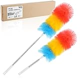 com-four® 2X Staubwedel mit Teleskopstiel - Staubwischer extra lang und ausziehbar - Spinnweben-Besen in bunten Farben - Teleskopstaubwedel (02 Stück - Regenbogen - lang)