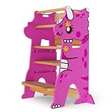 Triceratops Dino Tritthocker für Kleinkinder, verstellbar, stehend, für Kleinkinder, Küchenturm, Helfer zum Lernen, originelles patentiertes Design mit CPC für Kinder, perfekt für Küche und Bad, Rosa