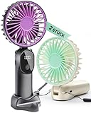 STRHAGO 2 Stück Mini Handventilatoren Akku Aufladbar,Tragbarer USB Klein Hand Ventilator Sehr Leise,LED Anzeige,6 Geschwindigkeiten,6–12 Stunden Kühle Zeit,Taschenventilator für Reisen,Draußen,Camping