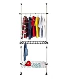SoBuy FRG35 Teleskop Garderoben System Kleideraufbewahrungssystem Regalsystem mit 1 Korb und Hosenklammern Verstellbares Ordnungssystem