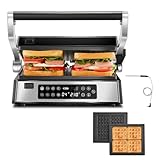 FOHERE 4 in 1 Kontaktgrill Multifunktionaler, Waffeleisen & SandwichMaker 2000W mit 4 Antihaftbeschichteten abnehmbaren XL-Platten, individuelle Zeit und Temperatur, LED-Anzeige, 8 Programme