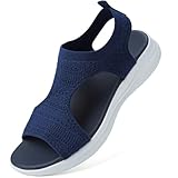 VTASQ Sommer waschbare Slingback orthopädische Rutsche Sport Sandalen Damen Bequeme orthopädische Sandalen für atmungsaktive Sport Strick Sandalen, Mesh Weiche Sohle Casual Damenschuhe Blau 42EU