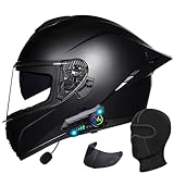 SYEBVTQ Bluetooth Motorradhelm Integralhelme für Erwachsene Vollvisierhelm Mopedhelm für Herren Damen, ECE Zertifiziert Motorrad Helme mit Sonnenblende Atmungsaktiv für Scooter Roller Helm