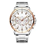 Watch Watch – Chronograph Uhren für Männer | Klassisches mechanisches Band, Armbanduhren aus Edelstahl, elegantes Business-Kleidungszubehör für Lehrer, Arbeiter,, platinfarben, Se référer au