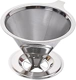 REYIN-CHHN Doppelmaschiger Kaffee-Tropfer zum Übergießen, Edelstahl-Kaffeefilter, wiederverwendbare Einzeltassen-Kaffeemaschine, leicht zu reinigen, papierloser Kaffeekegelfilter für Zuhause, Silber