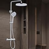Duschsystem mit Thermostat,Regendusche mit Armatur Duscharmatur Set mit Regendusche Duschen Komplette Dusch Anti Verbrühungs Duschset Chrom