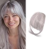 Clip in Pony for Women 9.8 Natürlicher Clip auf Pony Silber graue Luftschlitzhaarclip mit unsichtbarem Netz atmungsaktiven, schlaubaren, schneidbaren Waschbemerchen gefälschten Knalls