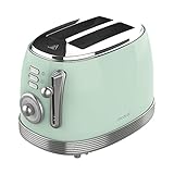 Cecotec Toaster Toast&Taste 800 Vintage Light Green, 850 W, Doppelte Extra breite Kurzschlitze von 3,8 cm, 2 Toastscheiben, Edelstahl-Finish, Vintage-Stil, 3 Funktionen, Grün