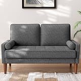 Sofa 2 Sitzer, Modernes 2er Sofa mit 2 Wurfkissen, Kleine Stoffcouch mit Armlehne, Mini Sofa für Wohnzimmer/Wohnung/Büro, Einfache Montage, Dunkelgrau, 121 x 77 x 87CM