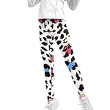 Renewold Leggings für Mädchen, Kinder, Jugendliche, hohe Taille, Yogahose, Activewear, Kuh-Druck, bunt, 4-5 Jahre