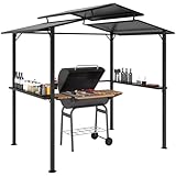 Outsunny Grillpavillon 250 x 160 x 250 cm wasserdicht Gartenpavillon mit Doppelschichtdach, Seitenregalen, Gartenlauben mit UV-Schutz, BBQ Pavillon, Gartenzelt Grillzelt für Garten Party BBQ, Schwarz