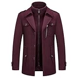 KUDORO Herren Wintermantel Wolle Kurzmantel Herren Wollmantel Mittellang Slim Fit für Business Freizeit Peacoat Herren Casual(Bordeaux1,XXL)