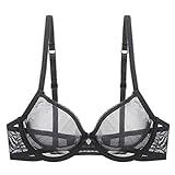 YANDW Sexy Durchsichtiger Nicht-Wattierter BHS Ungefüttert Bügel Spitze Mesh Ultra Dünner transparenter Bralette Schwarz, 80B