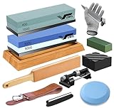 vuwo Professionelle Schleifstein Set für Messer - Wetzstein Körnung 400/1000 3000/8000 Japanischer Abziehstein mit Axt Schleifstein Abrichtstein Rutschfester Bambusbasis Winkelführung