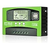 MPPT 30A Solar Laderegler 12V 24V Solarregler, MPPT Solarladeregler 30A mit Temperatursensor 2 USB Ports LCD Display, Passend für Sonnenkollektor 12V 24V Blei Säure und Lithium Batterien