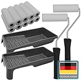 NYVI Lackier Set zum Lackieren aller Lacke - 2x Farbrolle Bügel 2 x Farbwanne 10x Schaumwalzen - wiederverwendbar lösemittelbeständig - Malerset zum Streichen - Farbroller Set - Lackrollen für Lacke