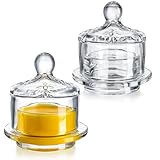 Butterdose aus klarem Glas mit Deckel für Arbeitsplatte, kleine runde Glas-Butterdose mit Abdeckung für Kühlschrank, niedlicher Kristall-Butterhalter, 2 Stück